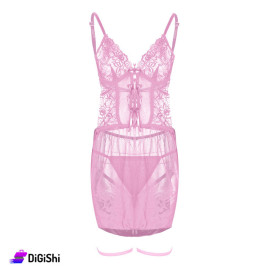 Sway Tulle Embroidered Chiffon Lingerie Dress with Leg Tassels Pink