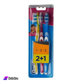 مجموعة مكونة من فرشاتي أسنان مع فرشاة هدية ماركة Oral-B موديل 123 1+2