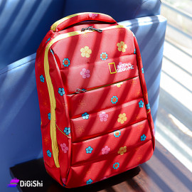 NATIONAL GEOGRAPHIC logo Laptop Bag Backpack Quilted Canvas Rose Print Red