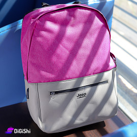 Laptop Backpack with Jeep Logo Linen and Leather in Fuchsia and Beige