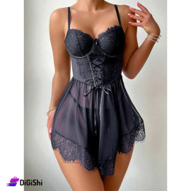 Sway Chiffon Lingerie and Lace with String Black