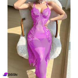 Sway Chiffon Lingerie Dress Embroidered with Lace and Strings Purple Color