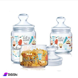 Luminarc Spice Jars Set of 3 pieces with Kitchen Drawings