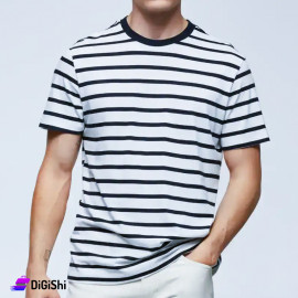 Men's T-Shirts Striped Cotton White and Navy