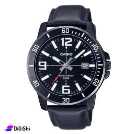 Casio Men's Leather Watch Model MTP-VD01BL-1BVUDF Black Color