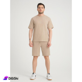 Men's Cotton Set Consisting of Shorts and wide sweater Beige