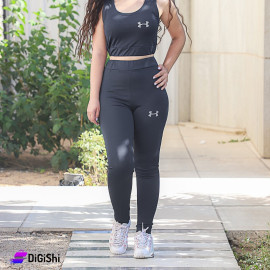 طقم رياضي نسائي قطعتان فيزون وبروتيل قصير مع مطاط شعار UNDER ARMOUR لون حديدي موديل M176