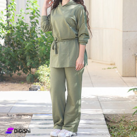 Women's Twofleece legitimate Pajamas with Hoodie and Belt Olive Color Model M177