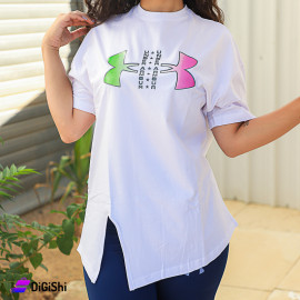 Women's Over Sized Half Cotton Sleeves Sweatshirt with UNDER ARMOUR Logo White Color M173 Model