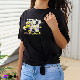 كنزة قطن نسائية أوفر سايز مع شعار BURBERRY لون أسود رقم M173