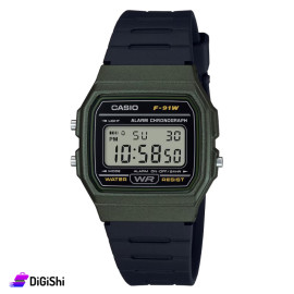 ساعة يد رياضية رقمية ماركة Casio موديل F-91WA-3AD لون زيتي وأسود
