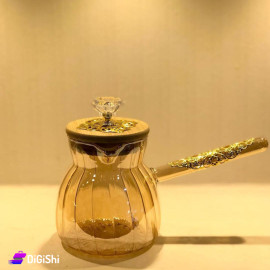 Glass Coffee Pot with Lid and Handle Shape of Crystal Ball Bronze