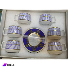 دزينة فناجين قهوة مخطط أزرق وأبيض