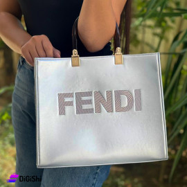FENDI Women's Leather Shoulder Bag with Plastic Handle Silver