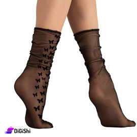 Al Samah Pair of Women's Tulle Socks with Butterfly Pattern Black