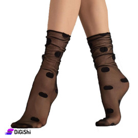 Pair of Women's Tulle Socks with Circles Patter Black
