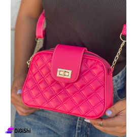 Women's Shoulder Bag Three Layers of Leather and Leather Strap Closure with Twist Fuchsia