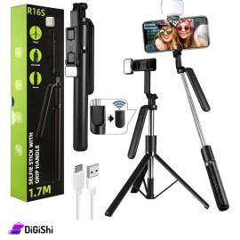 R16S Selfie Stick with Tripod Base and Light