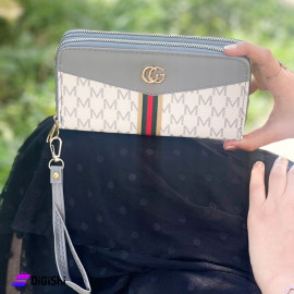 Women's Leather Two Layer Wallet Gucci Logo Gray