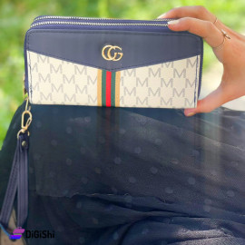 Women's Leather Two Layer Wallet Gucci Logo Navy