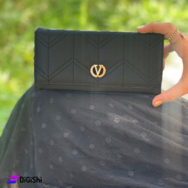 Women's Leather Three Layer Wallet Valentino Logo Black