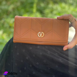 Women's Leather Three Layer Wallet Valentino Logo Honey