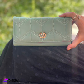 محفظة يد نسائية جلد ثلاث طبقات شعار Valentino لون زيتي فاتح