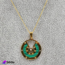 Stainless Steel Necklace with Semicircular Pendant Gold and Green