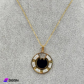 Stainless Steel Necklace with Semicircular Pendant and Strass Gold and Black