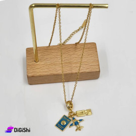 Stainless Steel Necklace with Plane and Passport Pendant Gold