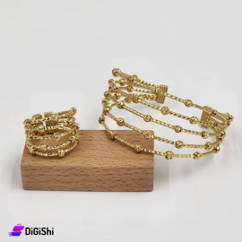 Women's Accessory Set Consisting of Bracelet and Ring Five Roles Gold