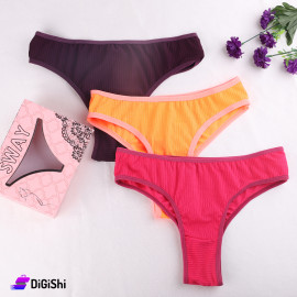 Set of SWAY 3-Piece Women's Rib Lycra Sleepwear Fuchsia Orange and Purple colour