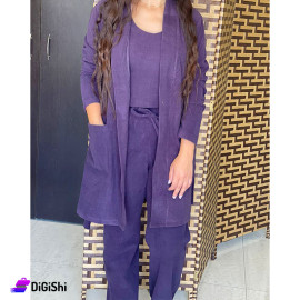 Women's 3 Piece Velvet Pajamas Dark Purple Color 180 Model
