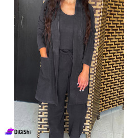 Women's 3 Piece Velvet Pajamas Black Color 180 Model