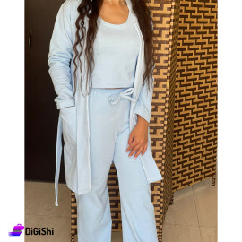 Women's 3 piece Velvet Pajamas Sky Blue Color 180 Model