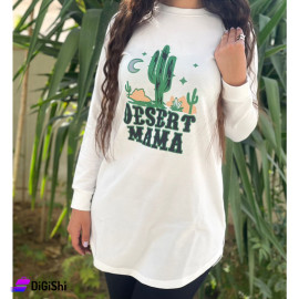 Women's Polyester Long Sweater Cactus Drawing White