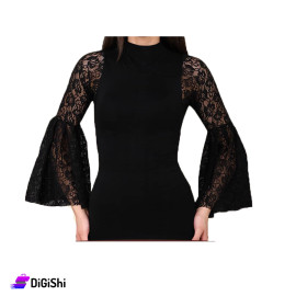 كنزة نسائية ليكرا مع أكمام دانتيل سوليتير