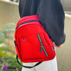Women's Canvas Backpack with Front Zipper Pocket Red