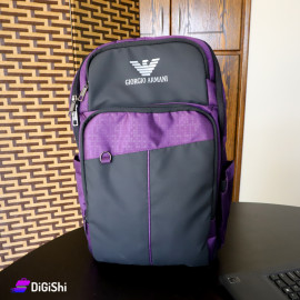 Giorgio Armani logo Double Layer Laptop Backpack Purple Fabric