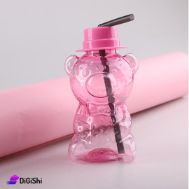 Shahd Plast Plastic Cup in the Shape of Teddy Bear with Cover and Straw Pink Color