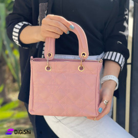 Women's Square Leather Handbag and Shoulder Bag with Rhombus Design Pink