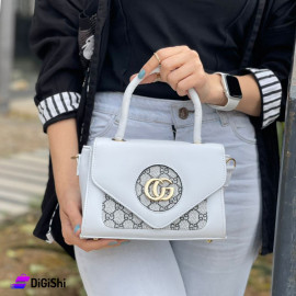 Women's Leather Shoulder and Hand Bag with Gucci Logo Print White