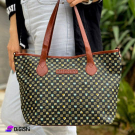 Women's Large Leather Bag with Heart Print Black