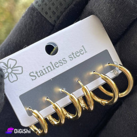 A Set of 3 Pairs of Golden Earrings in Different Shaped Loops