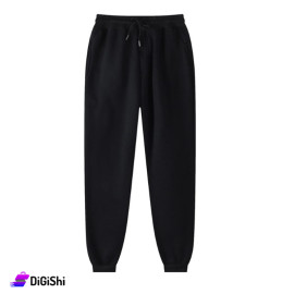 Cotton Fleece Lined Trousers with Ankle Cuff Black