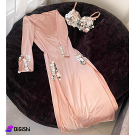 Sway brand Two Piece Satin Dance Suit Pink Color