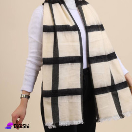 Altuka Soft Mohair Scarf With Checks Light Yellow and Black Color