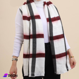 Altuka Soft Mohair Scarf With Checks Off white and Red and Black Color