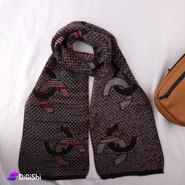 Altuka Soft Men's Wool Shawl with CHANEL Logo Black and Dark Red Color
