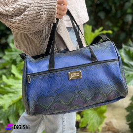 Leather Sports Bag with Snake Leather Navy Color